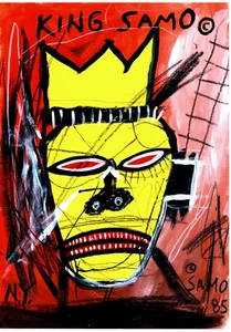 Jean-Michel Basquiat Expressionist Painting King Samo Early Style in Manner Of! - Picture 1 of 2