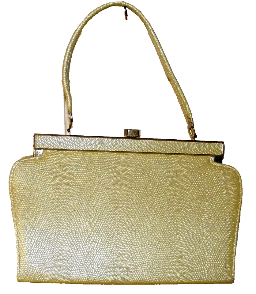 50S PURSE FAUX SNAKESKIN HANDBAG CHARTREUSE GREEN BAG 1950S FASHION ACCESSORY M - Image 1 of 4