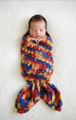 Manta de bebé Cocoon cola de sirena perla multicolor hecha a mano regalo para su bebé 20" Foto 1 de 4