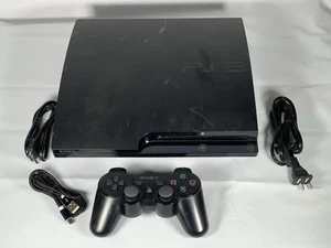 Sony PlayStation 3 PS3 Slim 160GB Konsole mit Controllerkabeln - Bild 1 von 10