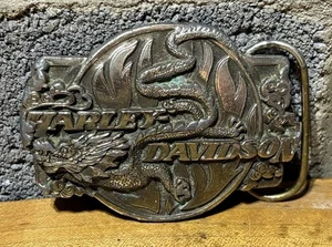 vintage 1980s belt buckle HARLEY DAVIDSON motorcycles DRAGON heavy pewter - Picture 1 of 4