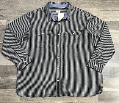 Levis Mens XXL Grey Black Herringbone Hickory Striped The Worker Button Up Shirt - Image 1 of 4