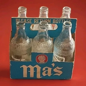 RaRe Ma’s Old Fashion Soda Maine Drink Beverage 6 Pack Glass Bottles & Carrier  - Picture 1 of 10