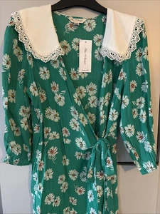 Miss Selfridge Green Floral Mini Summer Dress Size 12 - Picture 1 of 8