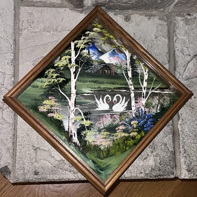 Royce Mcnett-Ram Mirror Painting 13x13x3 Vintage Art Oak Wood Original Shadowbox - Image 1 of 4