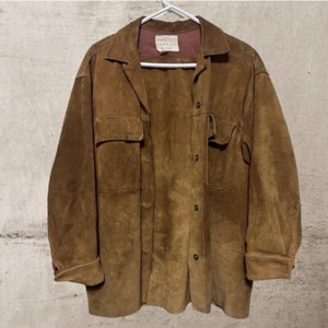 Vintage 1980s Maxfield Parrish Shirt Shacket Tobacco Brown Suede Sz Large - Bild 1 von 9