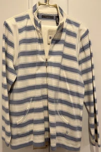 UNUSED W/TAGS Liz Claiborne Ivory w/ Periwinkle Stripes Zip Up Cotton Jacket XL - Picture 1 of 4