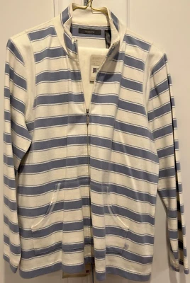 UNUSED W/TAGS Liz Claiborne Ivory w/ Periwinkle Stripes Zip Up Cotton Jacket XL - Image 1 of 4