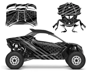2024 -25 Can am Maverick R custom graphics decal kit Speeding Flag 9056 Graphite - Picture 1 of 17