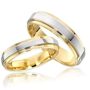 316L Stainless Steel Couple Rings Gold Plating Engagement Jewelry Band Size 5-13 - Picture 1 of 8