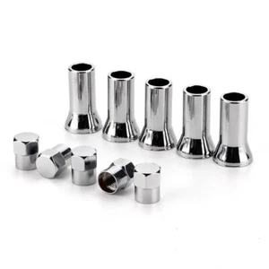4x Silver Chrome Valve Stem Caps Covers + Long Sleeve Chromies Car/Bicycle TR414 - Picture 1 of 5