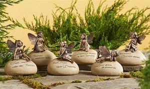 Fairy Message Rock Statues Set of 6 with Sentiment Garden Brushed Copper Color - Picture 1 of 2