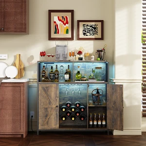 42'' Farmhouse Sideboard Buffet Cabinet with LED Light Kitchen Coffee Bar Table - Picture 1 of 8