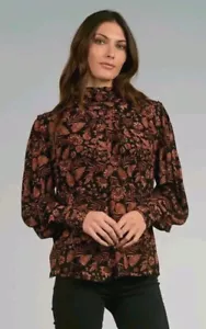 Elan Womens Black Orange Floral Print Blouse Size Medium - Picture 1 of 8