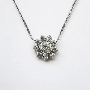 14K White Gold Stunning Natural Diamond Flower Pendant Necklace - Picture 1 of 6