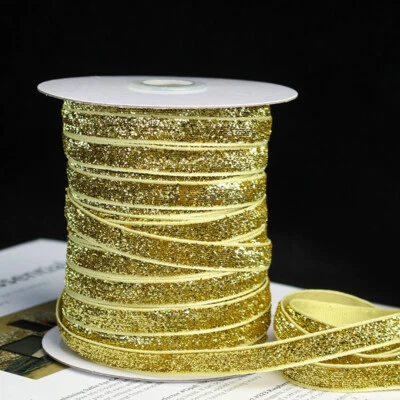 50yard Glitter Velvet Xmas Ribbon Trim Edge Christmas Gift Packaging Accessories - Image 1 of 4