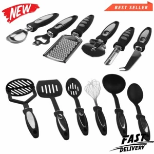 12 Piece Cooking Utensil Set Stainles Steel Kitchen Gadget Tool Nylon Handles UK - Picture 1 of 12
