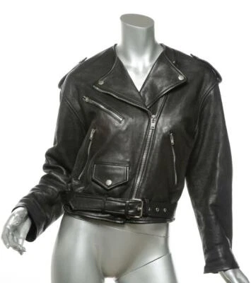 ISABEL MARANT Womens Black Leather Motorcycle Moto Crop Jacket Coat FR34 US2 - Image 1 of 4