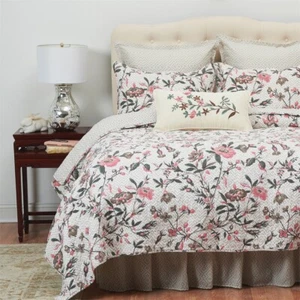 Blair Garden Williamsburg Cotton 3 Pc Quilt Set-Choose Queen or King-Pink+Taupe - Picture 1 of 3