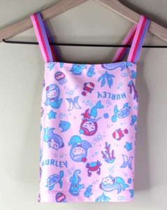 Hurley Girls Swimsuit Top Mermaid Fish Stars Pink Blue Size 6X - Picture 1 of 4