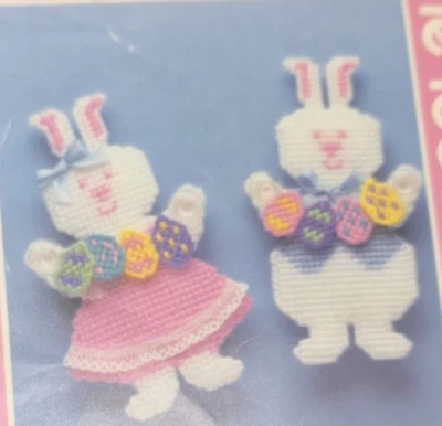 Vtg Rare Mary Maxim WINDOW BUNNIES Needlepoint Pattern #78237 only - Image 1 of 3
