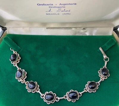 Antico bracciale argento e onice  (7 pietre) di manifattura italiana - Immagine 1 di 4