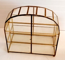 Vintage Brass and Glass Curio Display Cabinet Mirror Cathedral 13.5x13.5x4 in