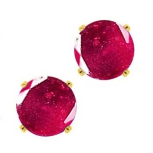 2.40Ct Round Cut 100% Natural Burmese Red Ruby Studs In Solid 14KT Yellow Gold - Picture 1 of 1