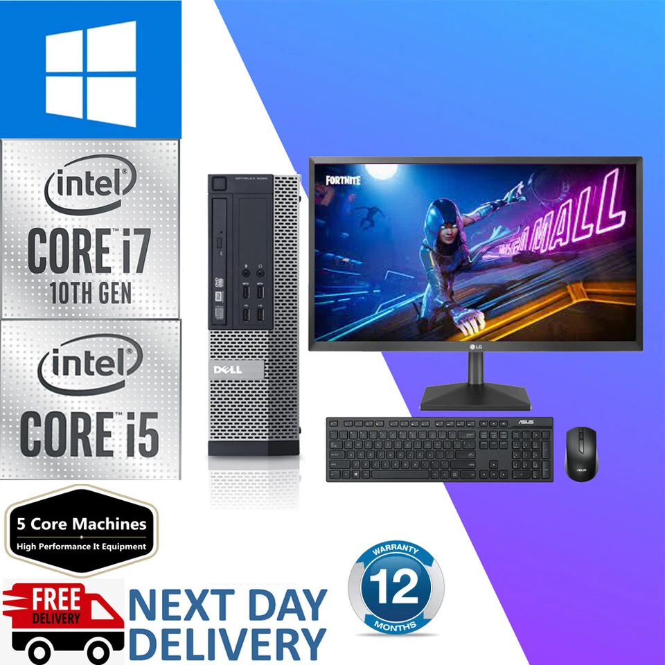 DELL i7 QUAD DESKTOP TOWER PC TFT COMPUTER SET 16GB WINDOWS 10 HDD & SSD 22"LCD - Image 1 of 1