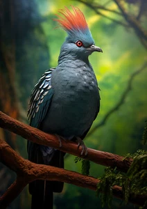 Decoración de palomas coronadas, pájaro salvaje de la selva, decoración de arte de pared, estampado de aves tropicales - Imagen 1 de 4