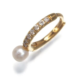 Auth Hirotaka Earrings Pearl 3.0mm Diamond 0.03ct Hoop SINGLE 18K YG - Picture 1 of 4