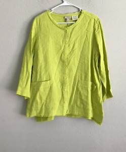 LOGO by Lori Goldstein Beach2Street Button Gauze Shirt-Chartruse (Sz M) a601796