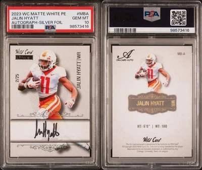 JALIN HYATT 2023 WC Matte White #MBA Autograph PSA 10 W/ Pop Report - Image 1 of 4