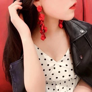 Elegant Red Cascading Petal Drop Earrings - Statement Floral Jewelry” - Picture 1 of 3