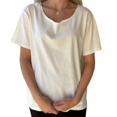 Off White Boatneck Short Sleeve Basic Tee-224MS - Image 1 of 4