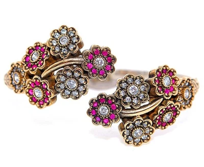 Ottoman Empire Style 6CT Treated Ruby & Topaz 925 Sterling Silver Bracelet   - Image 1 of 3