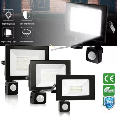 LED Fluter Strahler mit Bewegungsmelder Stecker Außen Garten Strahler Lampe DHL - Bild 1 von 4