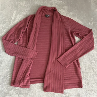 Cárdigan abierto Ibex para mujer M rosa lana merino rayas sombra chal cuello cápsula Foto 1 de 4