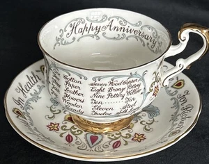 Paragon Fine Bone China Happy Anniversary Footed Cup and Saucer Set England - Picture 1 of 10