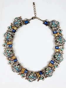 Collana Lusso Zara Non Firmata Multicolore Strass Tono Ottone Vintage  - Foto 1 di 8