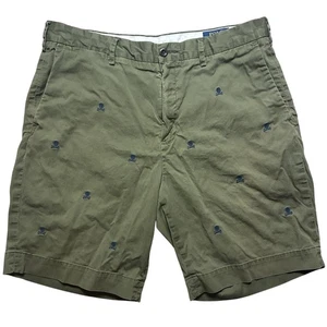 POLO RALPH LAUREN Stretch Classic Fit  Skull Crossbones Embroidered Shorts Sz 33 - Picture 1 of 11