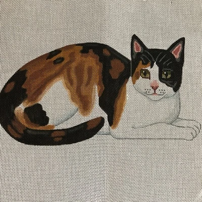 Black & Orange Cat Hand Painted Needlepoint Canvas by LIZ - Image 1 of 4