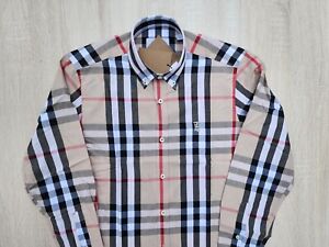 Burberry Shirt Men's Long Sleeve Cotton Blend Expres Shipping Begie Multicolor