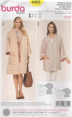 Burda Sewing Pattern 6802 EASY Coat & Long Jacket Loose Fit Size 10 - 20 NEW - Image 1 of 4