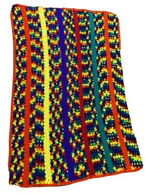 Manta afgana vintage de ganchillo multicolor naranja rojo verde ¿Hecha en casa? Foto 1 de 4