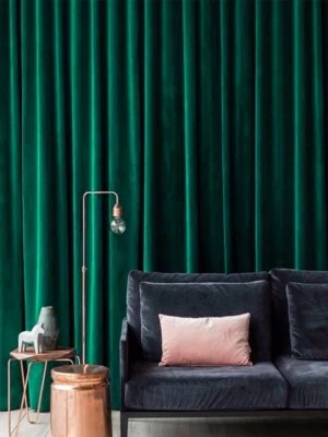 Premium 90% Blockout Room Darkening Fine Velvet Eyelet Curtain Peacock Green - Image 1 of 4