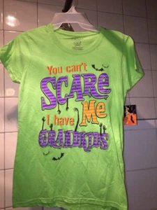 CAMISA DE MUJER HALLOWEEN VERDE PEQUEÑA 4-6 S LETRAS BRILLANTES MANGAS CORTAS ALGODÓN!¡! - Imagen 1 de 1