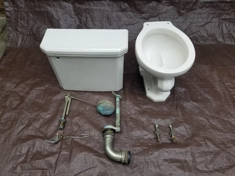 Complete Vintage Antique 1930's Camden Pottery Co Wall Hung Toilet, Orig Sticker Cover