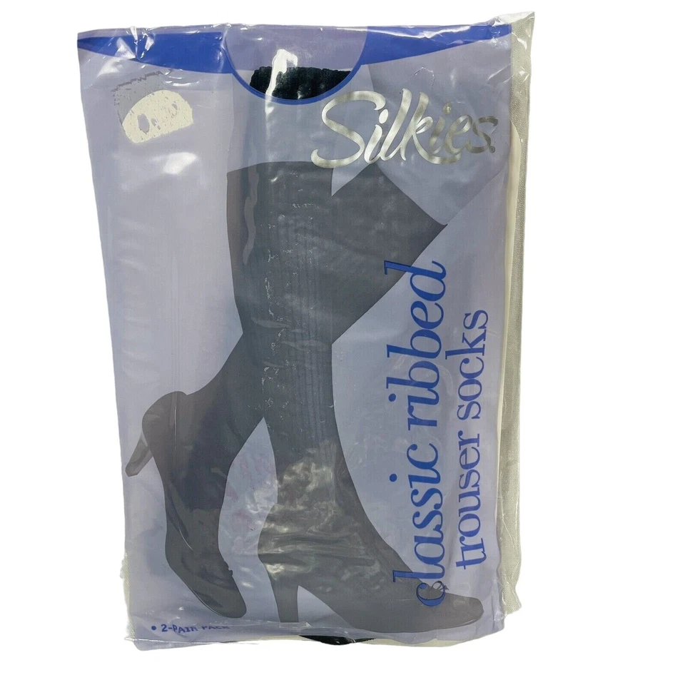 Silkies Trouser Socks Black Classic Ribbed 921028 Size Regular 4 Packs Lot 8 PR