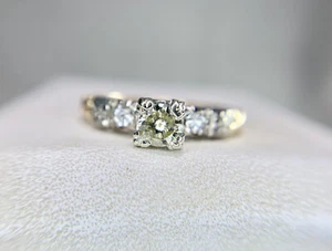Vintage 14k Yellow Gold Round Natural Diamond Small Classic Engagement Ring - Picture 1 of 5